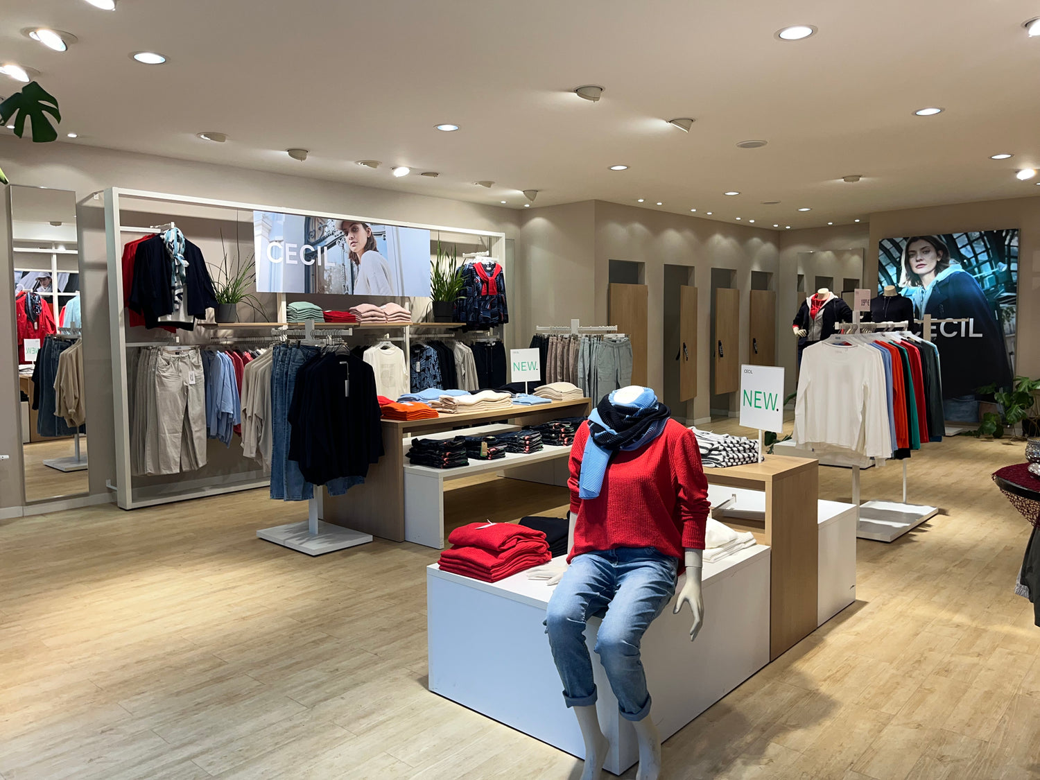 Innenansicht des Kimpel Cecil Stores in Lauterbach mit modernem Ladenbau, stilvoll präsentierter Damenmode und markanter Markeninszenierung an den Rückwänden.