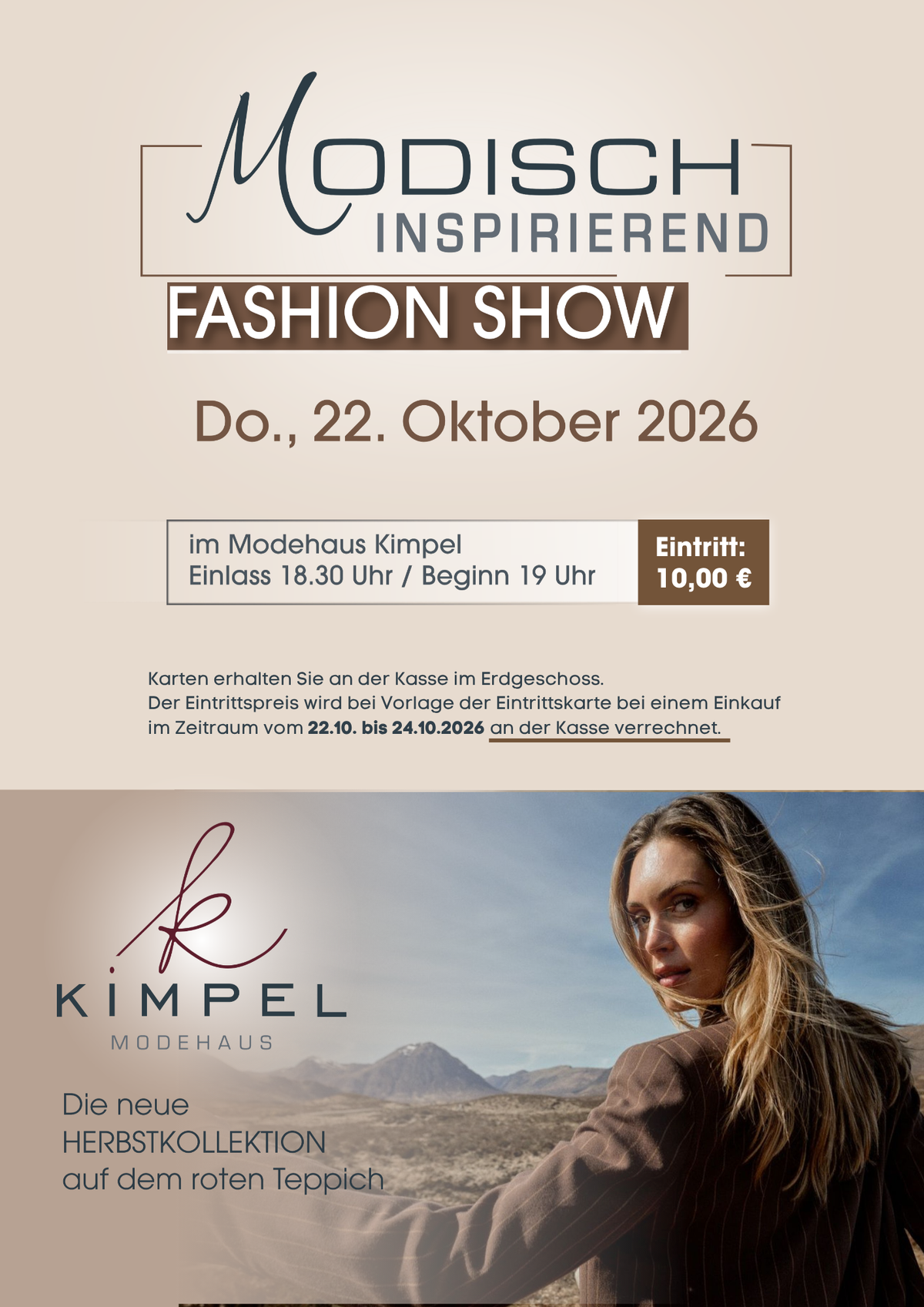 Fashion Show im Modehaus Kimpel am 22.10.2026 mit Herbstmode