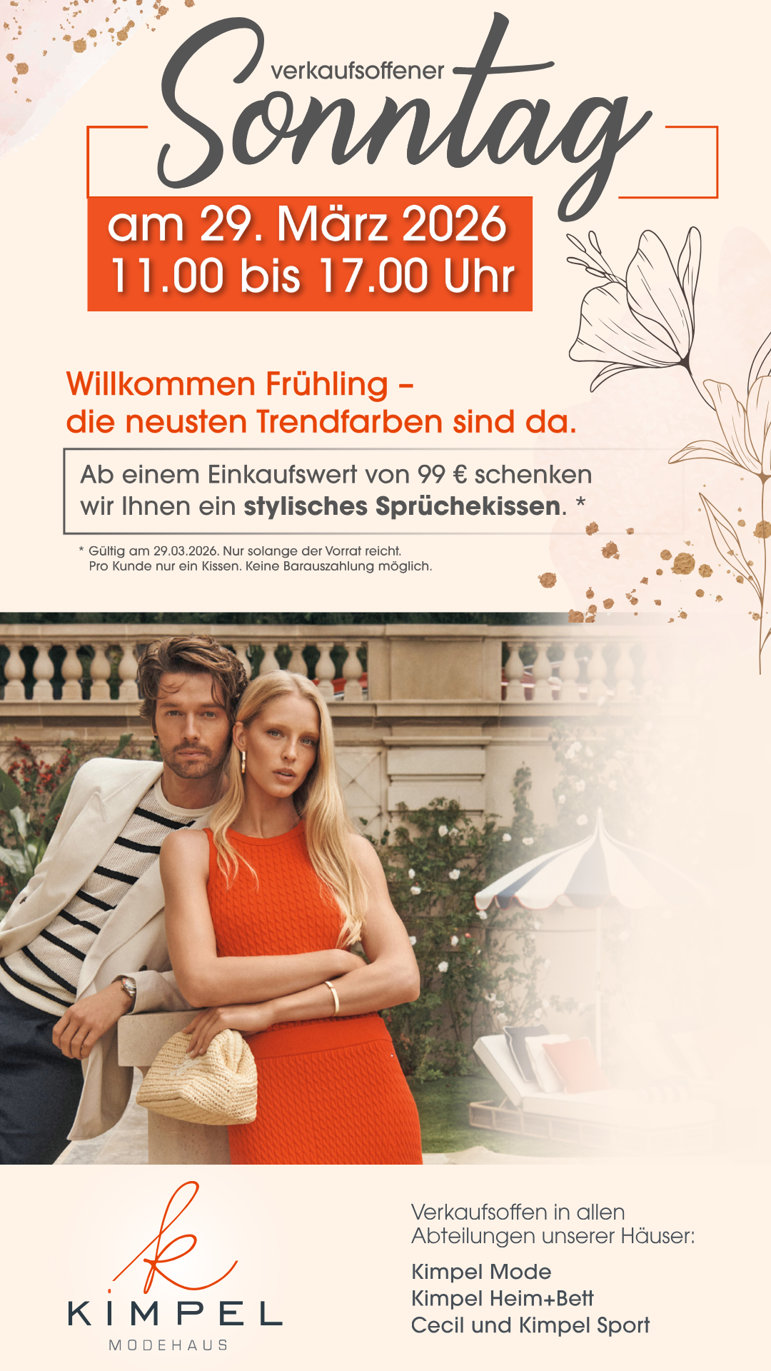 Verkaufsoffener Sonntag am 29.03.2026 bei Kimpel Modehaus 11–17 Uhr
